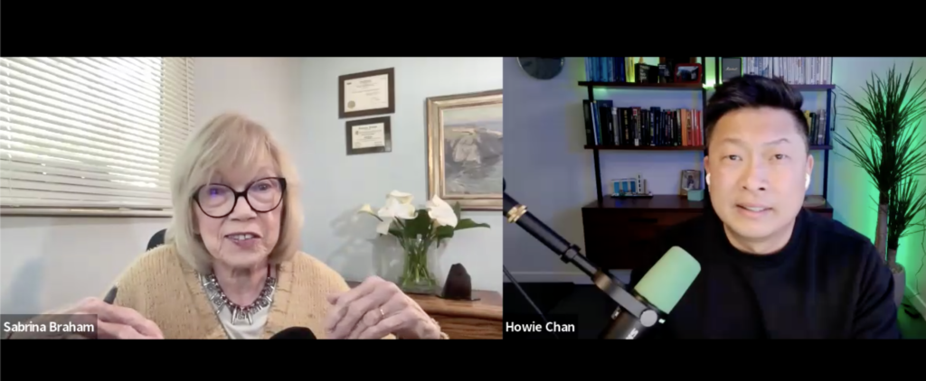 Howie Chan and Sabrina Braham discussing executive personal branding on the Women's Leadership Success Podcast 2026
